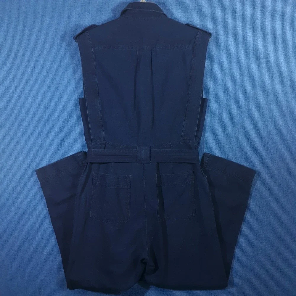 Banana Republic Linen Blend Jumpsuit Size S Tall Indigo Utility One Piece Safari